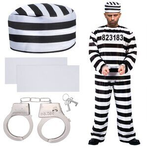 9756 4 Pieces Prisoner Costume Accessoriess Jailbird Convict